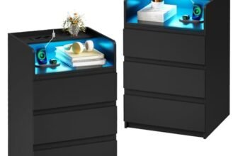 ANWBROAD Comodino Con Presa Elettrica Illuminazione a Striscia LED,3 Cassetti e 1 Ripiano Comodino Moderno Tavolino Tavolino da Camera da Letto Tavolino da Salotto (2, Nero) BNS014B
