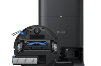 ECOVACS DEEBOT T80S OMNI Robot Aspirapolvere Lavapavimenti, 24800 Pa, OZMO ROLLER 2.0, ZeroTangle 3.0, Triple Lift, Lavaggio Mocio con Acqua Calda a 40-75 °C, Asciugatura ad Aria Calda, Nero