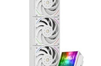 TR Hyper Vision 360 ARGB Bianco CPU AIO Cooler, sistema di raffreddamento ad acqua PC 360, schermo LCD IPS con risoluzione 480 x 480, per AM4 / AM5; pompa ad alte prestazioni a schermo Intel