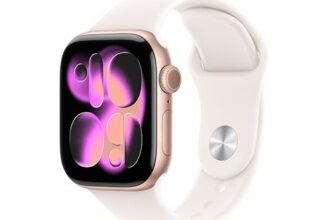 Apple Watch Series 11 GPS, Cassa 42 mm in alluminio color oro rosa con Cinturino Sport rosa fard – S/M