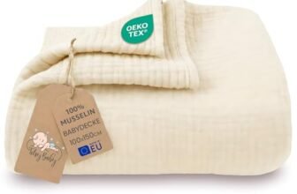Coperta mussola neonato cotone 100 x 150 cm – Plaid garza coccola teli muslin lenzuolo bambino sottile fasciatoio trapunta leggera neonati tessuto traspirante per bimbi Oeko-Tex Beige Chiaro