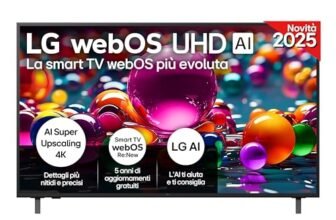 LG webOS UHD AI UA75 TV 55 pollici, Smart TV 4K Ultra HD, Processore α7 Gen8, webOS con AI, Filmmaker mode, HDR10, Gaming con VRR 4K@60Hz, Game Optimizer, Wi-Fi, 55UA75006LA 2025