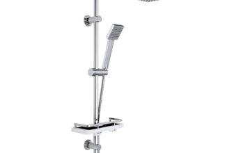 Görbach Colonna Doccia Acciaio Inox con Mensola Senza Miscelatore idromassaggio Asta Doccia Set Doccia a Pioggia con Soffione e Doccetta in ABS 20 * 20cm