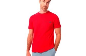 Tommy Hilfiger Uomo T-Shirt Maniche Corte Small Crest Outline con Scollo Rotondo, Rosso (Medium Red), XXL