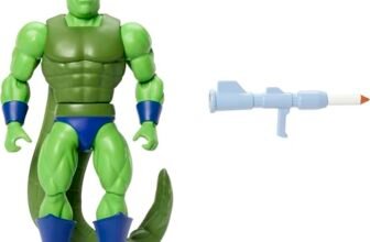 Masters of the Universe Origins – Whiplash Cartoon Collection, action figure cattivo con coda dalla serie MOTU anni ’80 con lanciarazzi incluso, giocattolo da collezione, 6+ anni, JBM95