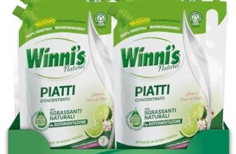Winni’s – Detersivo Piatti e Stoviglie a Mano, Lime e Fiori di Mela, Concentrato, Ipoallergenico, con Sgrassanti Naturali da Biofermentazione, Materie Prime di Origine Vegetale, 900 ml x 8 confezioni