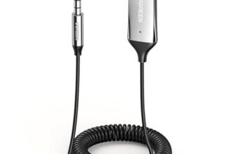 UGREEN Ricevitore Bluetooth 6.0 con Jack AUX da 3,5mm e Adattatore Audio Wireless USB con Microfono Incorporato e Cavo per Auto Altoparlante Domestico Amplificatore, Argento