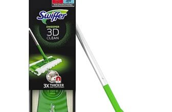Swiffer 3D Scopa e Lavapavimenti, 1 Manico, 4 Panni Cattura Polvere e 2 Panni Lavapavimenti, Cattura Polvere e Sporco, Ottimo per Tutti i Tipi di Pavimenti e per i Peli di Animali