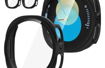 Jvchengxi [2 Pezzi Opaco Custodia per Samsung Galaxy Watch 8 40mm Pellicola Protettiva, Rigida PC Vetro Temperato Cover Anti-Graffio Schermo Protezione Case Galaxy Watch 8 40mm(Nero/Nero)