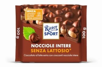 Ritter Sport Nocciole Intere Senza Lattosio, Tavoletta di Cioccolato Al Latte Extra Con Nocciole Intere, Cacao 100% Certificato Sostenibile, Senza Glutine e Lattosio, 100 g