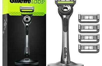Gillette Labs Rasoio Barba Manuale Con Barra Integrata, 1 Manico, 5 Lamette Gillette di Ricambio, Con Base Magnetica, Grigio, Rasoio Barba e Lamette Di Ricambio