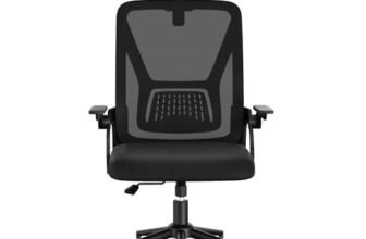 naspaluro Sedia da Ufficio,Con Braccioli Ribaltabili a 90°,Sedie Scrivania Ergonomica Lombare, Con Poggiatesta, Rivestimento in Rete Traspirante, Sedia Girevole a 360° Con Funzione Swing,Nero
