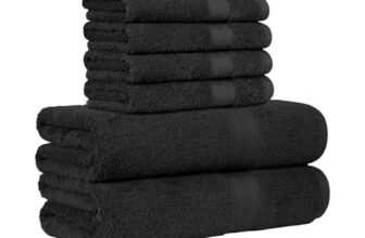 Amazon Basics Set Asciugamani Bagno Spugna 100% Cotone 2 Teli Doccia + 4 Asciugamani Viso, Nero, Confezione 6 Pezzi