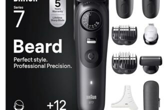 Braun Regolabarba Uomo Series 7, +12 Strumenti Da Barbiere, Rasoio Elettrico Uomo Lama ProBlade Affilata a Vita, Fino A 120 Min Di Autonomia, Selettore Di Precisione Con 40 Lughezze, BT7545, Grigio
