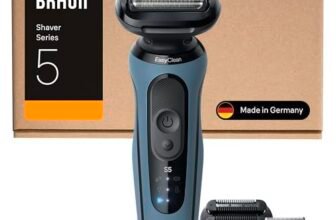 Braun Serie 5 Rasoio Elettrico Barba, Wet&Dry, Regolabarba Uomo, Rasoio Barba, 50 min Di Utilizzo, +2 Accessori, Senza Fili, 100% Impermeabile, Regolabarba Braun, 52-A1820SI, Azzurro
