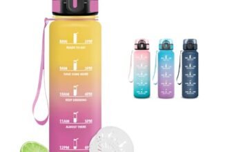 Borraccia 500ml, Borraccia Bambina, Bottiglia Senza Perdite, Bottiglia Motivazionale, Facile Da Trasportare, Boraccia Con Orari Per Bere, Boraccia Acqua per Sport, Fitness, Yoga, Bambina, Scuola