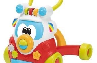 Chicco Primi Passi per Bambini Happy Hippy con Centro Attività Manuali, Pulmino Primi Passi, 4 Grandi Ruote, Girello con Maniglia Ergonomica, fino a 80% Plastica Riciclata, Giochi Bambini 9-24 Mesi