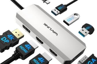 WAVLINK Docking station USB C Quad Monitor, docking station HDMI con doppia porta HDMI, DP, VGA, USB2.0 per Lenovo HP Dell, computer di sistema Windows