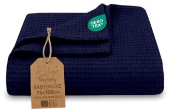 Totsy Baby Coperta neonato cotone a nido d’ape 75×100 cm – Plaid waffle morbido copertina leggera tessuto traspirante telo bambino sottile fasciatura neonati certificazione Oeko-Tex Blu Navy