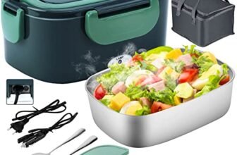 Gentre Lunch Box Elettrico Portatile Scaldavivande per Auto Camion e Ufficio 4 in 1 12V/24V/220V~240V 1.5L 60W Porta Pranzo in Acciaio Inox, Scomparti, Forchetta Cucchiaio e Borsa Per il Trasporto