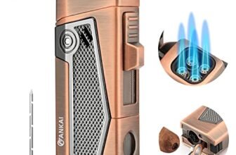 FANKAI Accendisigari con 4 Torce Jet Flame, Perforatore di Sigari, Portasigari, Potenziatore per Sigari, Accendino Torcia Ricaricabile, Multifunzionali Accendini Antivento per Fumare (BRONZO)