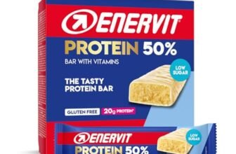 Enervit, Protein Bar 50% White Choco, Barrette Proteiche, 20g di Proteine, Low Sugar, con Vitamina D e B6, Gusto Cioccolato Bianco, Per il Recupero Dopo lo Sport, Senza Glutine, 12 Barrette da 40g
