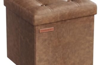 SONGMICS Puof Contenitore da 38 cm, Cassapanca Pieghevole, Poggiapiedi, PU, Portante di 300 kg, per Ingresso, Soggiorno, Camera da Letto, Marrone Caffè LSF030K11