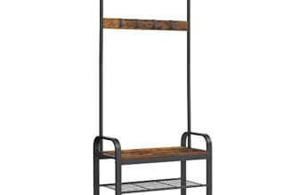 VASAGLE Appendiabiti con Scarpiera, Mobile da Ingresso con Panca, 4 in 1, 9 Ganci Rimovibili, Barra Attaccapanni, Entrata Corridoio, 33,7 x 72 cm, Industriale, Marrone Vintage e Nero HSR40B