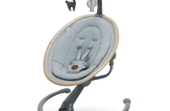 Maxi-Cosi Cassia Sdraietta Neonati Elettrica per Bambini, 0-6 mesi, max 9 kg, Altalena Neonato Girevole 360°, Reclinabile, Rilevamento Automatico Movimento, 5 Velocità, 12 Melodie, Beyond Grey