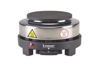 BEPER P101PIA003 Fornello Elettrico Piccolo in Ghisa/Acciaio Inossidabile, 5 Livelli di Cottura, Fornelletto Elettrico Portatile, Fornello da Campeggio con Piastra da 10 cm, 500W