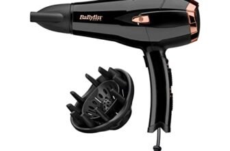BaByliss Asciugacapelli con cavo retrattile, 2000W Phon Capelli Professionale, funzione ionica anti-crespo, 3 impostazioni di calore – 2 velocità, Nero, D373E