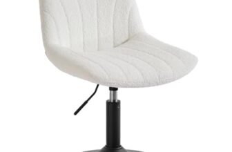 VASAGLE Sgabello da Trucco, Schienale, Sedia da Toeletta Regolabile in Altezza, Girevole a 360°, Camera da Letto Sala da Pranzo Postazione Trucco, Tessuto Peluche, Bianco Crema LJB160WD01