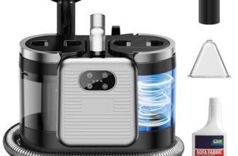 Lavatappeti Portatile, 1650W Aspirapolvere Pulitore di Tappeti con Cinque Modalità di Decontaminazione, 13Kpa Lava Divano ad Acqua a Secco Umido con 2 Serbatoi D’acqua Rimovibili