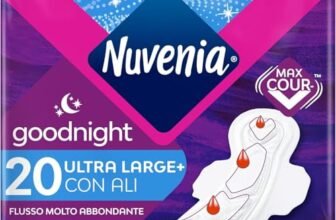 Nuvenia – Assorbente Ultra Notte con Ali – Superficie Traspirante e Assorbenza Rapida – Confezione da 20 Assorbenti