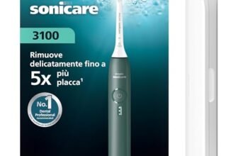 Spazzolino elettrico Philips Sonicare Serie 3100 – Spazzolino sonico con sensore di pressione, 3 intensità, EasyStart, SmarTimer, autonomia 14 giorni, custodia, verde bosco, HX4033/26, [Nuovo]