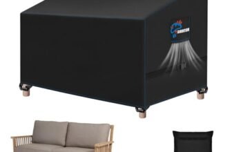 SIRUITON 131x69x65/89cm Copertura per Panca da Giardino a 2 Posti con Prese d’Aria, Telo Copri Panchina, Impermeabile, Antivento, Anti UV Tessuto Oxford 420D Resistente Copertura Panca Esterno- Nero