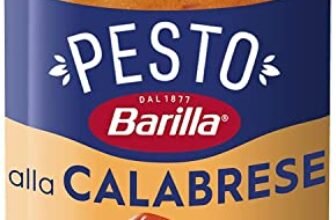 Barilla Pesto alla Calabrese, Sugo Pronto con Peperoni Rossi, Peperoncino, Pecorino Romano DOP, Grana Padano DOP, 190 g