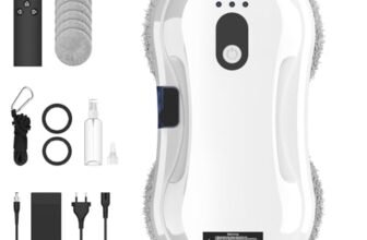 Robot Lavavetri, 5600Pa Lavavetri Automatico Ultra-Sottile (7.5cm) con Nebulizzatore d’Acqua, Navigazione Intelligente, 3 Modalità, Protezione UPS, Telecomando e 10 Panni, per Vetrate e Piastrelle