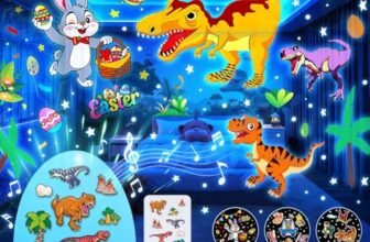 One Fire Proiettore uovo dinosauro Pasqua fai-da-te per bambini – Regalo Pasqua bambine/bambini, luce notturna con 14 film & adesivi, lampada 360° con musica, timer e telecomando