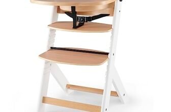 Kinderkraft Seggiolone Pappa in Legno ENOCK, Evolutivo, Multifunzionale, Sedia Ergonomica, Altezza Regolabile, Facile da Pulire, dai 6 Mesi ai 10 Anni, Bianco