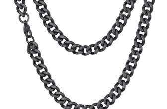 Richsteel Collana a Maglie a Catena Cubana Larghezza 3MM/6MM/9MM/12MM Lunghezza 18″/22″/26″/28″/30″ Collana Unisex con Catena di Cordoli per Gioielli Placcata Oro/Nero/Acciaio Inossidabile