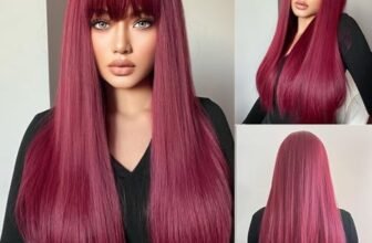 Esmee Parrucche Lunghe e Dritte Rosso Vino per le Donne Parrucca Cosplay con Frangia Capelli Naturali Capelli Sintetici Resistenti al Calore Parrucca Borgogna