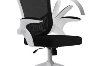 naspaluro Sedia da Ufficio,Sedie Scrivania Ergonomica Con Braccioli Ribaltabili a 90°,Poltrona Ufficio Lombare, Rivestimento in Rete Traspirante, Sedia Girevole a 360° Con Funzione Swing,Blanc