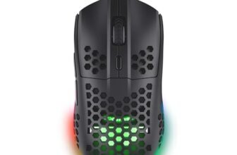 GXTrust 929 Helox Mouse Gaming Wireless Superleggero 75g, 80h di Durata Batteria, 2.4GHz Ricevitore USB, Regolazione DPI (800-4800), Illuminazione LED, Mouse Wireless Ricaricabile – Nero