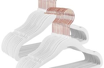 SONGMICS Grucce Appendiabiti Bambini, Set di 50 Grucce Salvaspazio con Ganci Girevoli a 360° Color Oro Rosa, in Velluto Antiscivolo per Armadio Cameretta, Bianco Nuvola CRF027W01