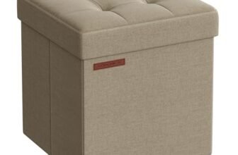 SONGMICS Pouf Contenitore da 38 cm, Cassapanca Pieghevole, Panca Contenitore, Poggiapiedi, per Camera da Letto Ingresso Soggiorno, Marrone Cammello LSF027K01