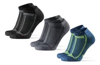 DANISH ENDURANCE Calzini Corti da Corsa, Anti-Vescica, Calze Running Sportive, per Uomo e Donna, 3 Paia, Multicolore (1x Blu/Giallo, 1x Grigio/Nero, 1x Nero/Grigio), 39-42