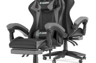 Racingreat Sedia da gaming, ergonomica, per gamer, con cuscino lombare e poggiatesta, regolabile in altezza, sedia per computer, per ufficio, per adulti, ragazze e ragazzi (Con poggiapiedi,Grigio