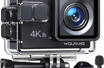 WOLFANG Action Cam GA100 4K 30FPS, 20MP WiFi PC Camera, Fotocamera per Casco, Subacquea 40M Impermeabile Videocamera, EIS, Telecomando2.4G, Mic Esterno,2x1050mAh Batterie e Accessori di Montaggio