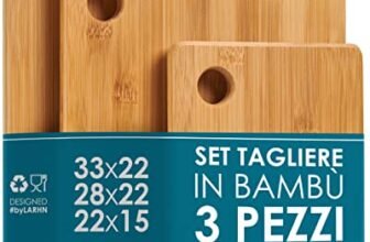 LARHN. Set Taglieri da Cucina in Legno di Bambù – 3 Pezzi Extra Spessi 1,5 cm – Tagliere da Cucina 33×22 / 28×22 / 22×15 cm – Resistenti, Facili da Pulire e Delicati sulle Lame